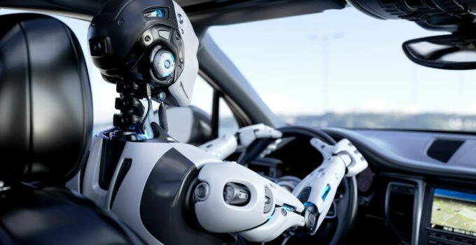 Robot driving a car
