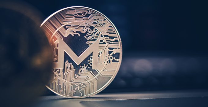 Monero Cryptocurrency Coin Close Up.